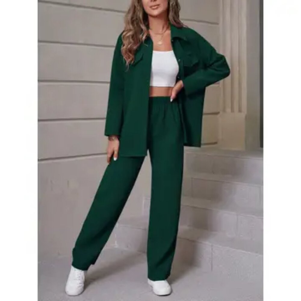 Waffle Knit Collar Cardigan & Pants Set 2 piece set